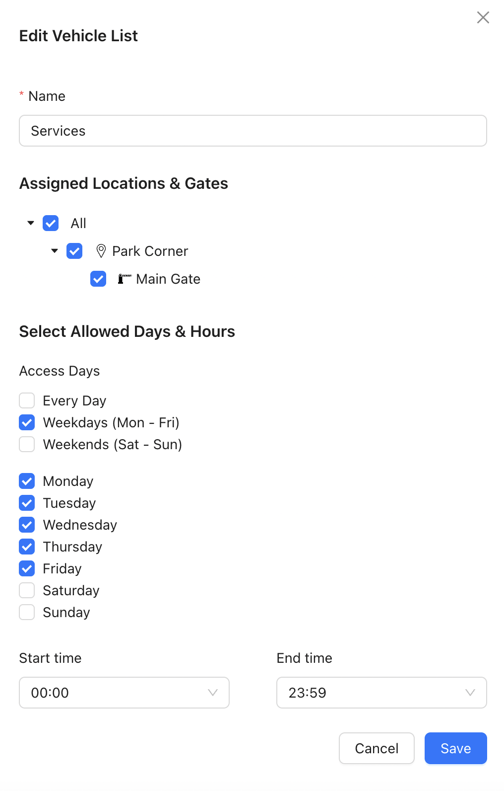 Allowed Times
