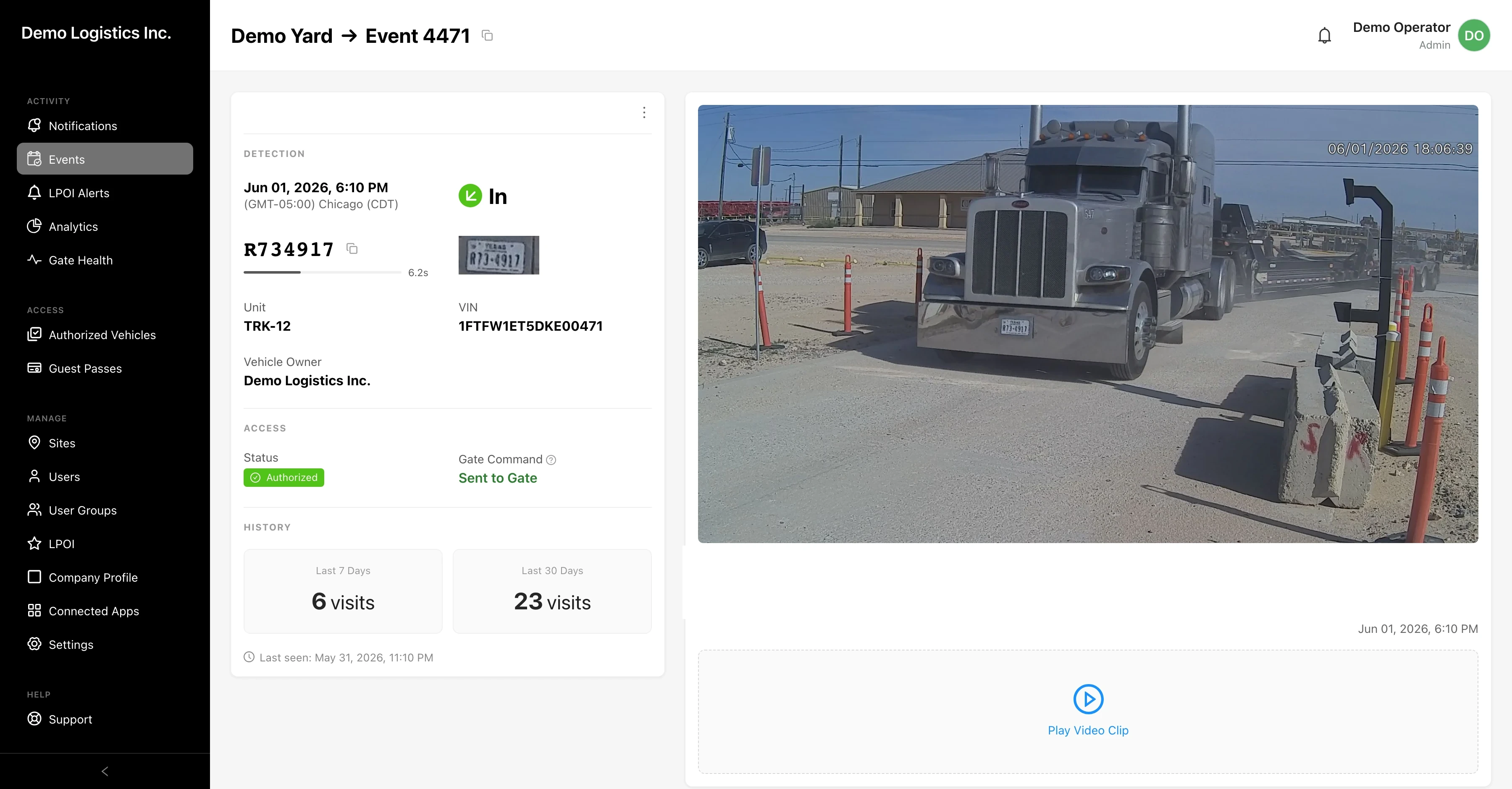 GateGuardX event record, photo, plate, access, and visit history